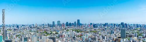 (東京都-風景パノラマ)青空の東京都市風景１