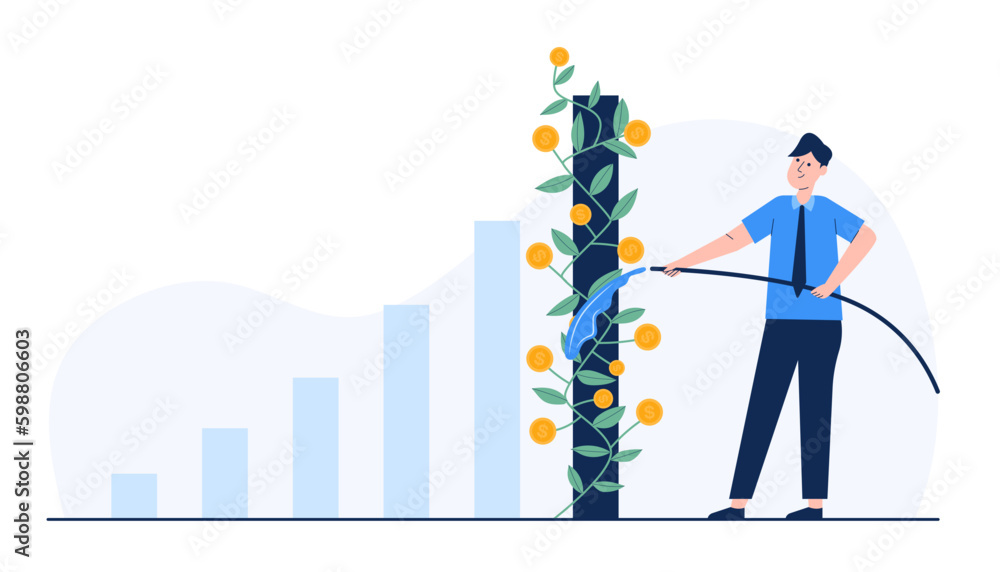 Stock market in year showing growth rates on graph finance analyst presenting data in report Stock market in year showing growth rates on graph finance analyst presenting data in report