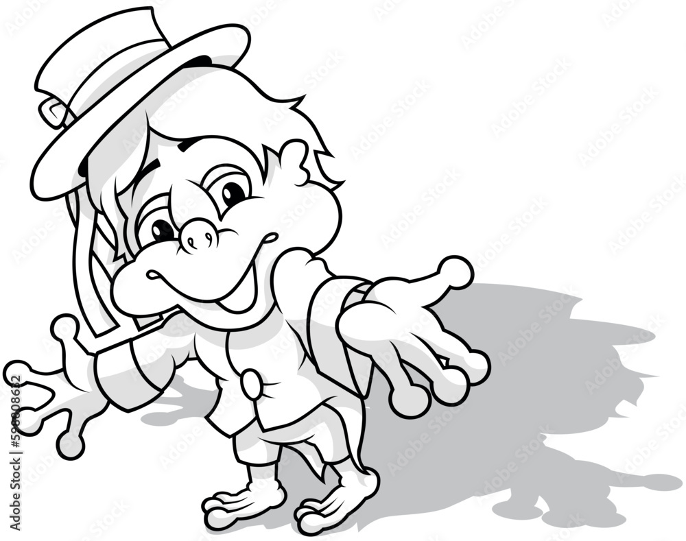 Drawing of a Smiling Waterman Wearing a Hat with Ribbons on his Head Drawing of a Smiling Waterman Wearing a Hat with Ribbons on his Head