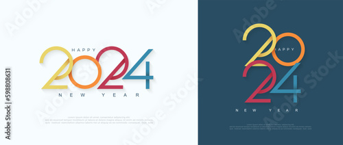 Simple and elegant happy new year 2024 design. With a colorful concept. Premium vector illustration for banner, poster, calendar and greeting happy new year 2024.