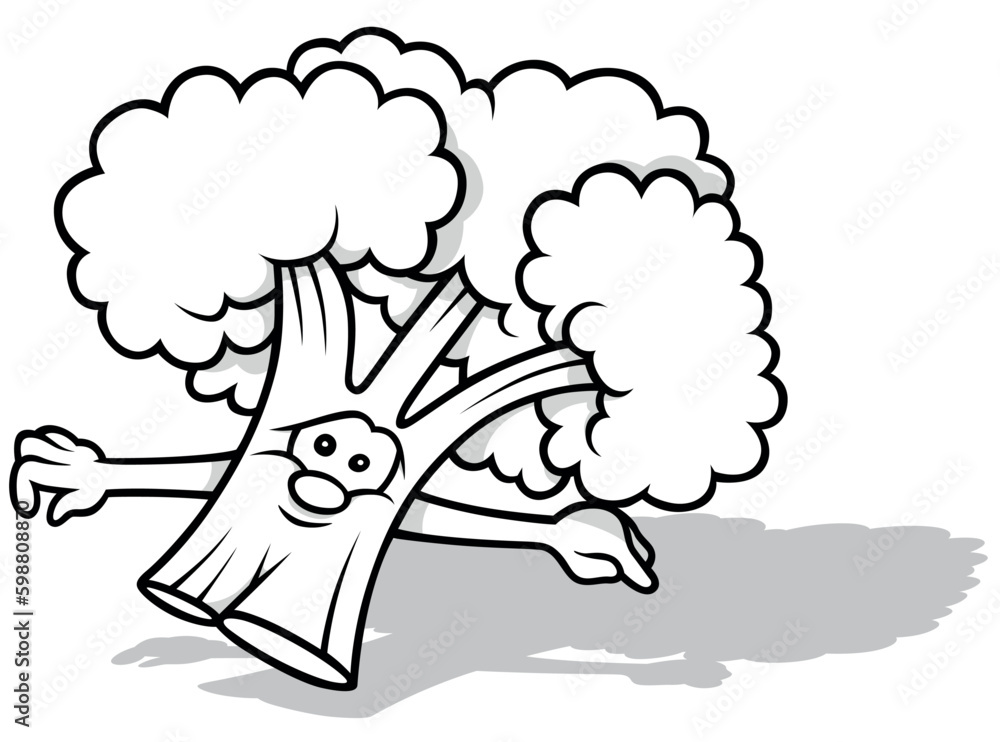 Drawing of Smiling Cute Broccoli with Hands Drawing of Smiling Cute Broccoli with Hands