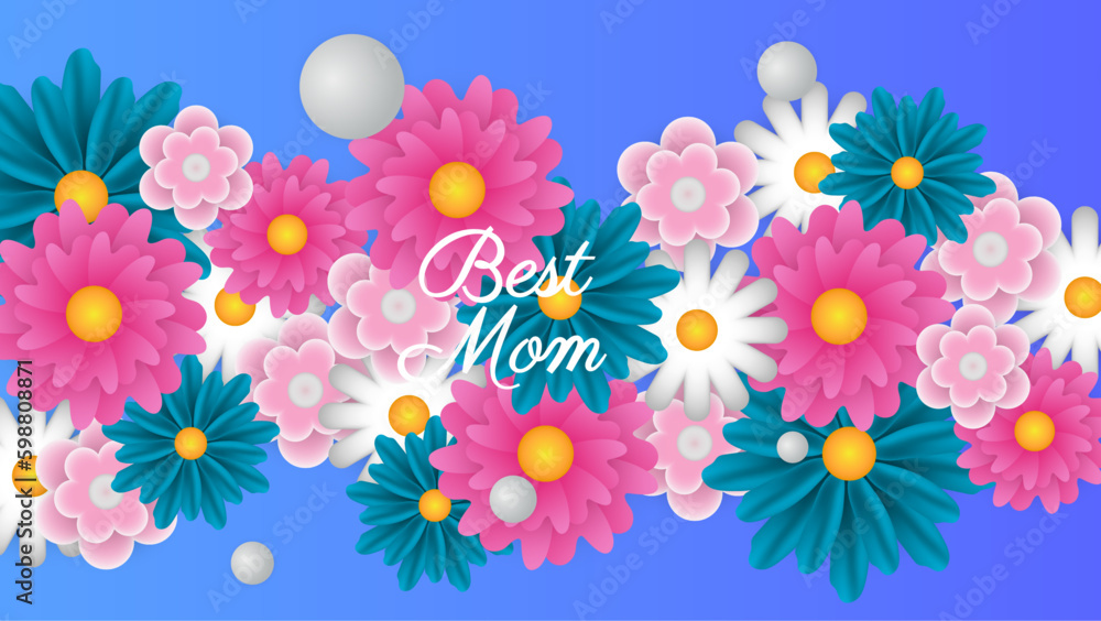 Happy Mother's Day. Greeting card with frame of beautiful flowers on white wooden background, flat lay Happy Mother's Day. Greeting card with frame of beautiful flowers on white wooden background, flat lay