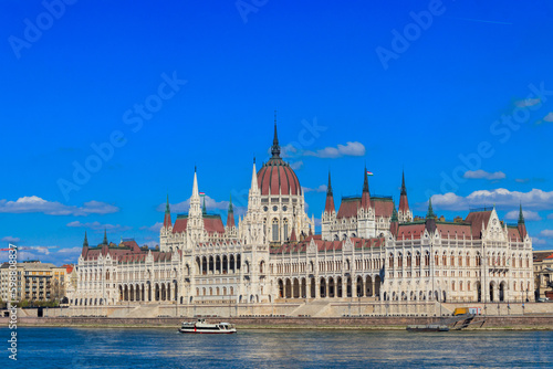 View of Parliament building and the Danube river in Budapest, Hungary