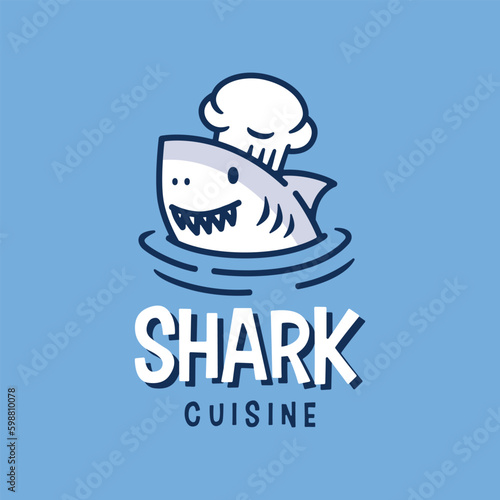 Shark Chef Bakery Restaurant Kitchen Cartoon Mascot Character Logo Vector Icon Illustration