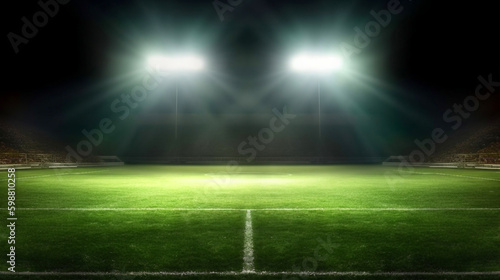 A stadium with lights on and a sign that says soccer © Thamidu