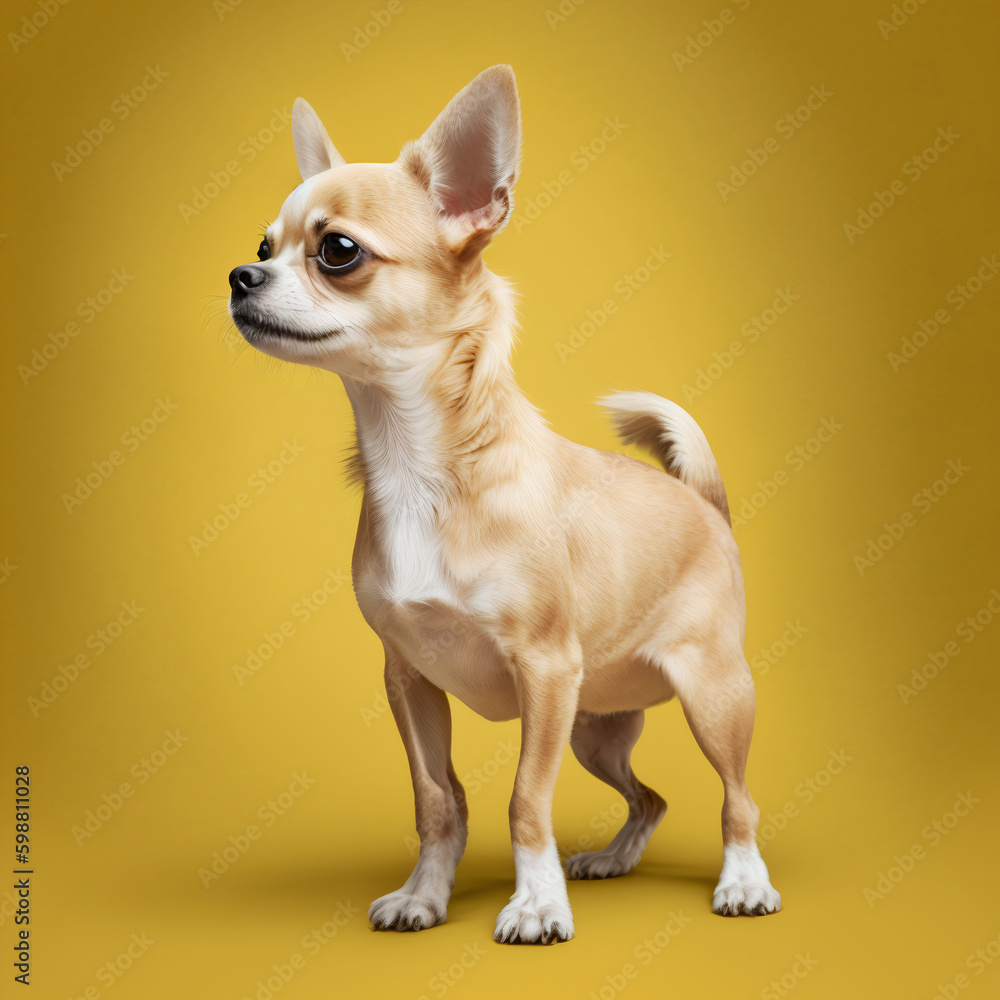 Chihuahua dog full body on yellow background, Generative AI Chihuahua dog full body on yellow background, Generative AI