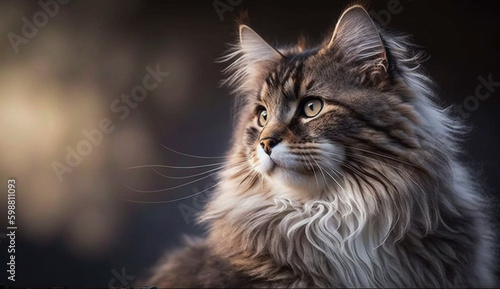 Norwegian Forest Cat cat. beautiful instagram photography - Generative AI
