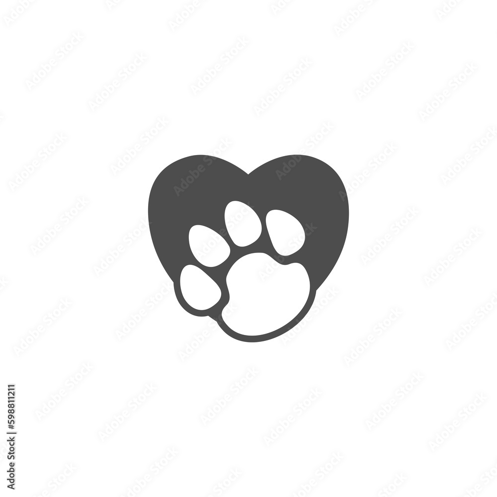 Heart with animals footprint icon isolated on transparent background Heart with animals footprint icon isolated on transparent background