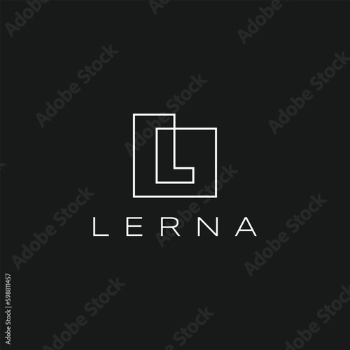 Square L Letter Initial Lettermark Continuous Line White Outline on Black Logo Vector Icon Illustration