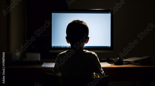 A young boy sitting in front of a computer screen represents the need to monitor and manage our technology use for a healthy lifestyle. Generative AI