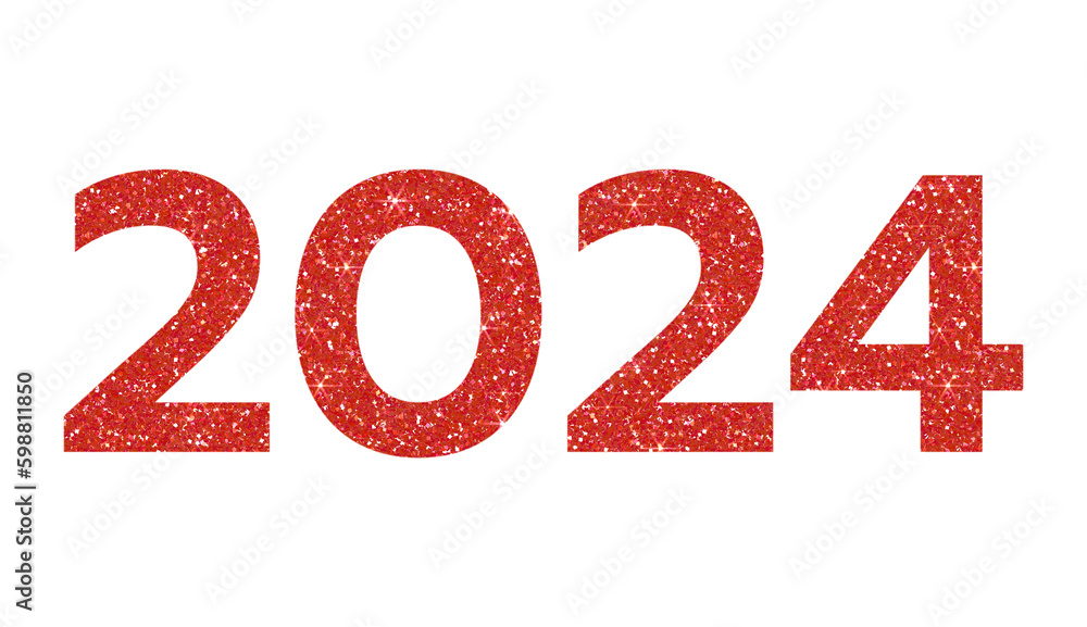 2024 Red glitter symbol on transparent background. 2024 YEAR. Design ...