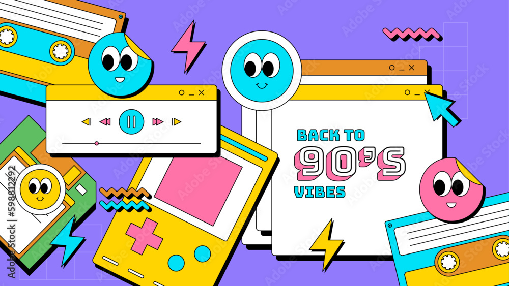vector hand drawn 90s birthday facebook post Stock Vector | Adobe Stock