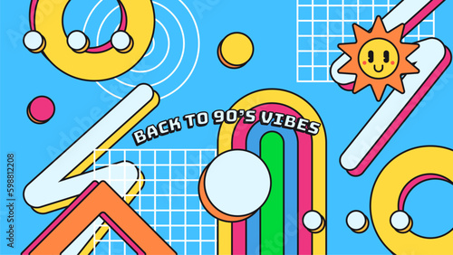 Vector flat illustration of 90s label logo number retro symbol in pop art style