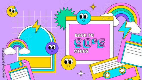 vector hand drawn 90s party photocall template