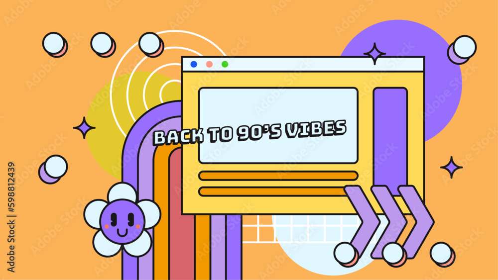 Back to 90's vibes poster, 90s retro party cartoon background Back to 90's vibes poster, 90s retro party cartoon background