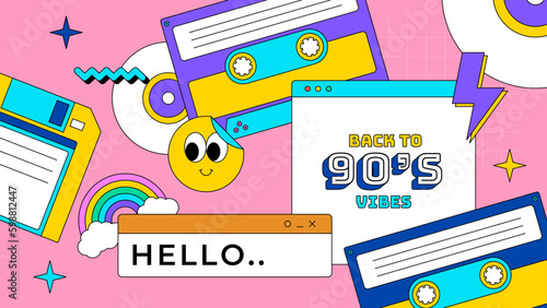 vector hand drawn 90s party photocall template