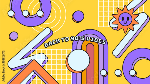 Vector flat illustration of 90s label logo number retro symbol in pop art style