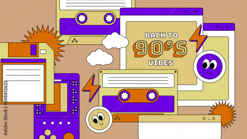 vector flat nostalgic 90's youtube channel art vector flat nostalgic 90's youtube channel art