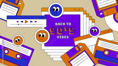 vector hand drawn 90s party photocall template