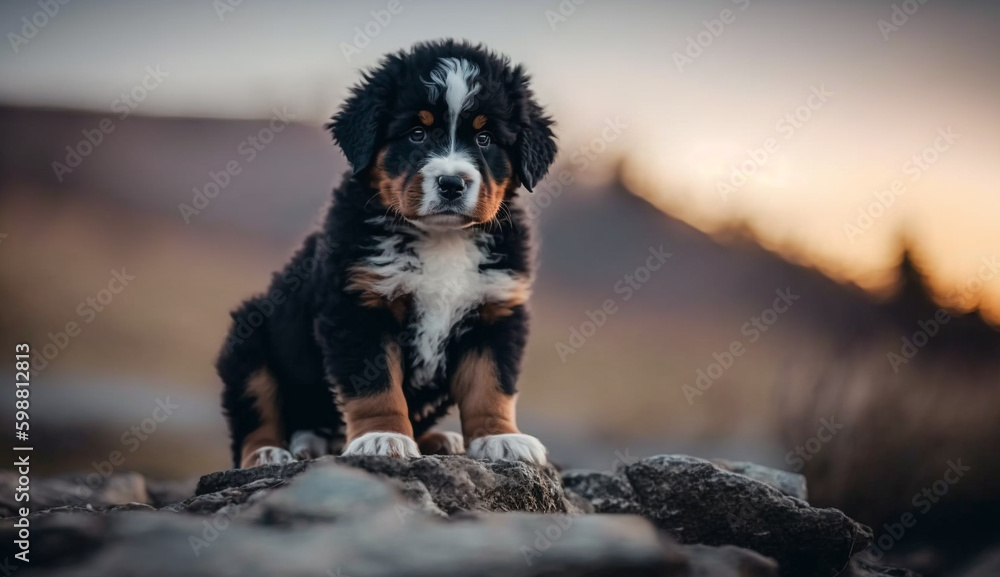 Bernese Mountain Dog dog. beautiful instagram photography - Generative AI
