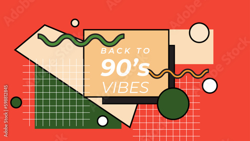 90s vibes set. Trendy 1990s elements collection. Retro technic, things, entertainment and music equipment isolated on colorful background. Back to 90s vector flat illustration