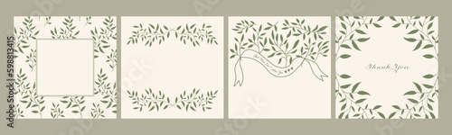 Fototapeta Naklejka Na Ścianę i Meble -  Set of 4 flower and leaf frame decoration for social media template