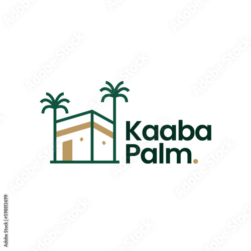 Palm Dates Tree Kaaba Hajj Umrah Tour Travel Outline Logo Vector Icon Illustration