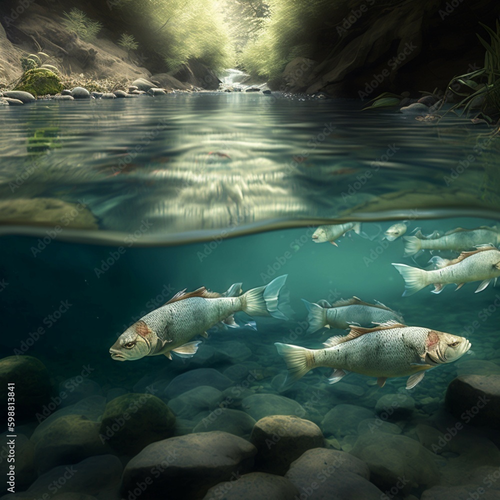 Fototapeta premium Fish swimming in the river generative Ai