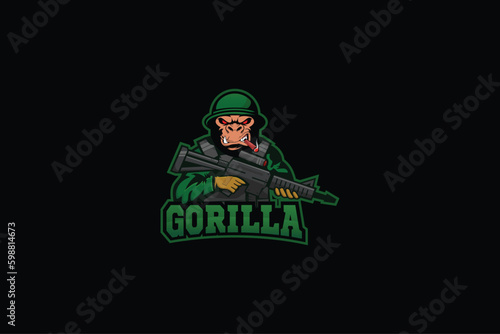 gorilla soldier wearing military steel helmet