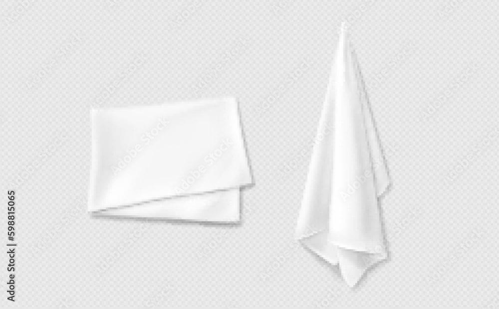 3d white mockup of kitchen towel vector design. Realistic fabric clean