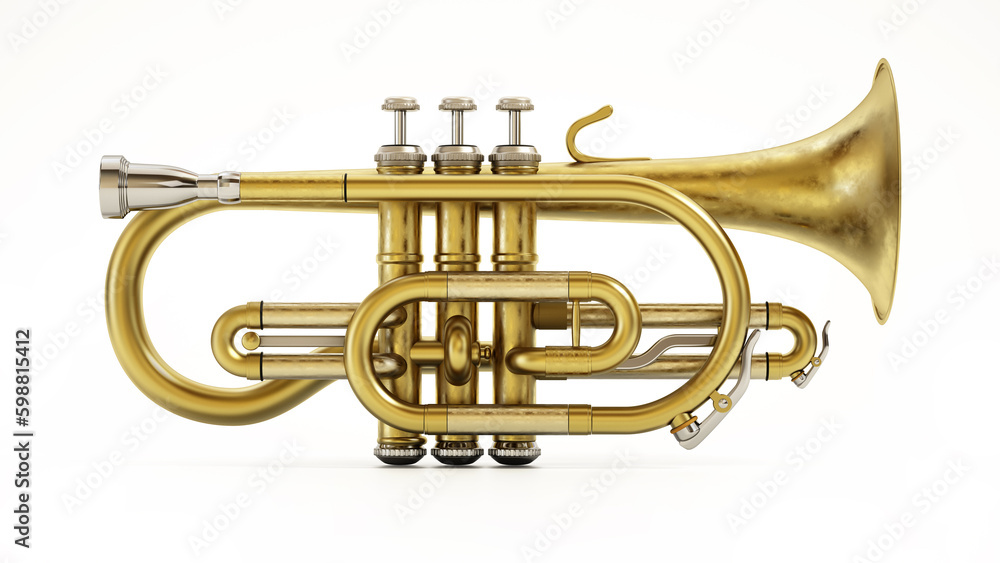 Fototapeta premium Cornet musical instrument isolated on white background. 3D illustration