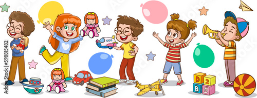kids having fun cartoon vector