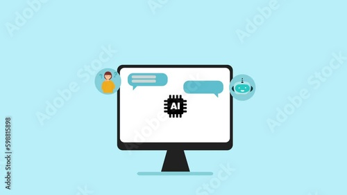 Animation of ai chat on computer screen. Global artificial intelligence. Generative AI