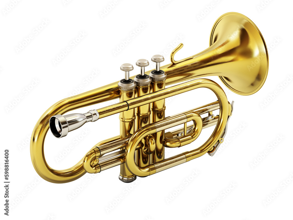 Naklejka premium Cornet musical instrument isolated on transparent background. 3D illustration