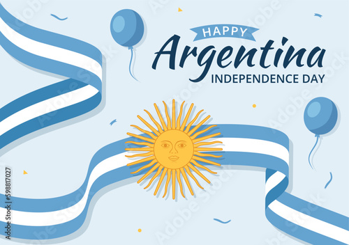 Happy Argentina Independence Day on 9Th of july Vector Illustration with Waving Flag in Flat Cartoon Celebration Hand Drawn Landing Page Templates