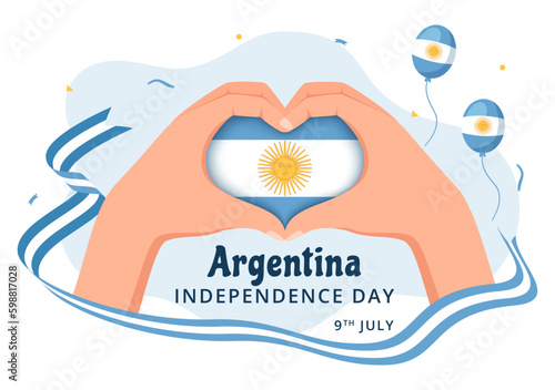 Happy Argentina Independence Day on 9Th of july Vector Illustration with Waving Flag in Flat Cartoon Celebration Hand Drawn Landing Page Templates