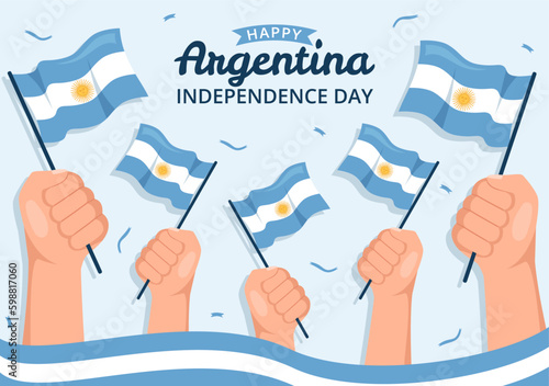 Happy Argentina Independence Day on 9Th of july Vector Illustration with Waving Flag in Flat Cartoon Celebration Hand Drawn Landing Page Templates