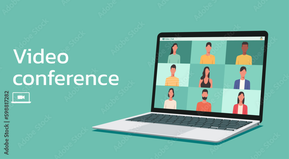 people connecting together, learning or meeting online with teleconference, video conference remote working on laptop, work from home and anywhere concept, vector flat illustration people connecting together, learning or meeting online with teleconference, video conference remote working on laptop, work from home and anywhere concept, vector flat illustration