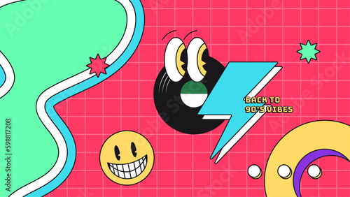 vector hand drawn 90s party youtube thumbnail