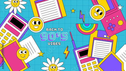 Flat 90's vibes Nostalgic colorful retro design background