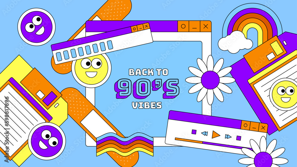 Flat 90's vibes Nostalgic colorful retro design background Flat 90's vibes Nostalgic colorful retro design background