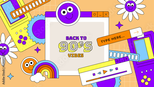 vector hand drawn flat nostalgic 90's youtube thumbnail template