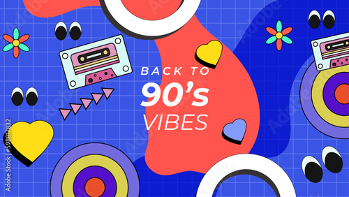 Vector 90s memphis nostalgic colorful retro background