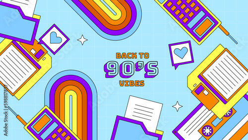 Flat 90 s vibes Nostalgic colorful retro design background