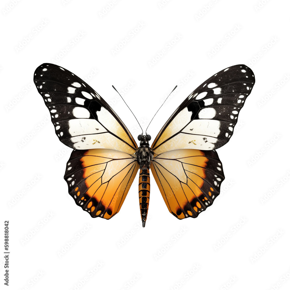 Fototapeta premium A colorful butterfly isolated on transparent background, Generative AI