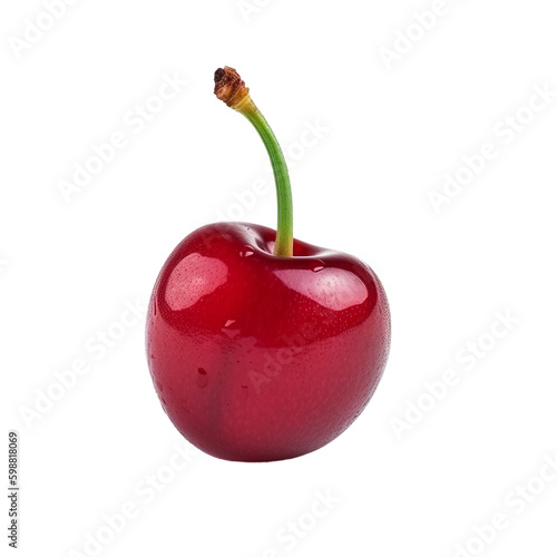 A red cherry isolated on transparent background, Generative AI