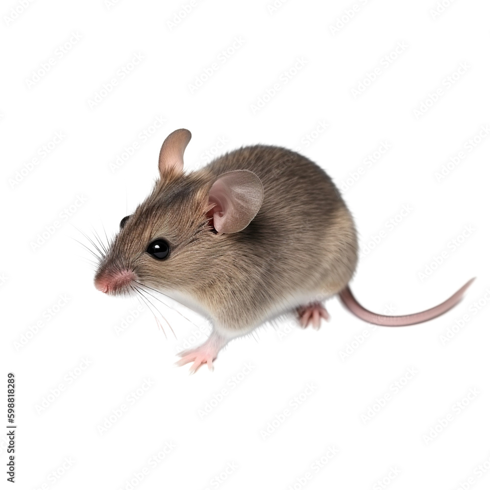 A small gray mouse isolated on transparent background, Generative AI A small gray mouse isolated on transparent background, Generative AI