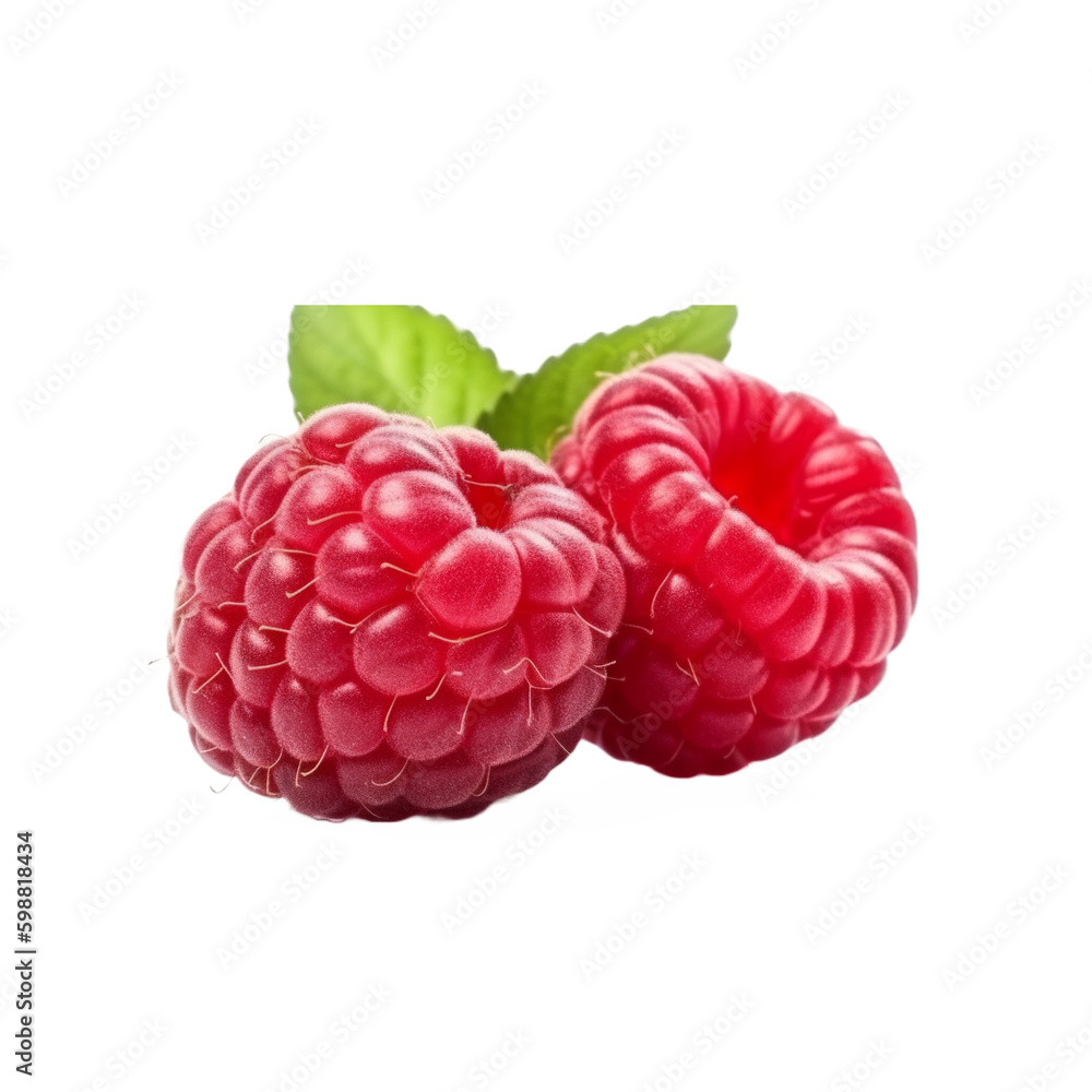 Two raspberries isolated on transparent background, Generative AI Two raspberries isolated on transparent background, Generative AI