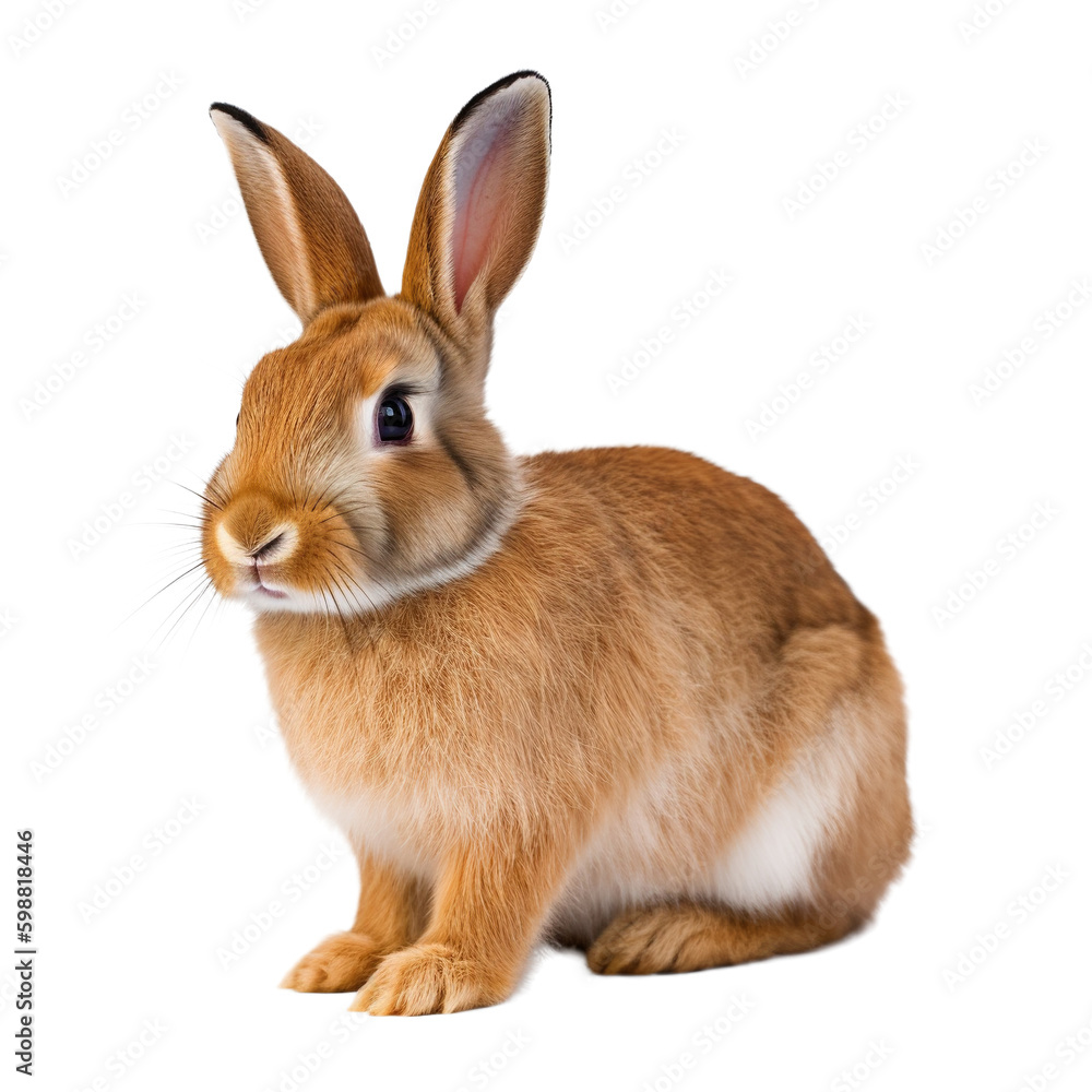 Fototapeta premium A brown rabbit isolated on transparent background, Generative AI