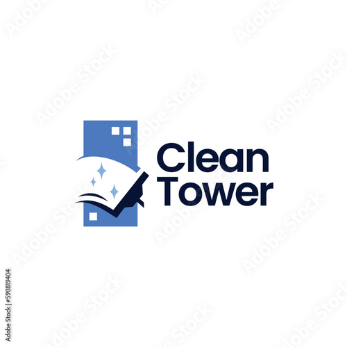 Building Tower Clean Cleaning Service Logo Vector icon illustration